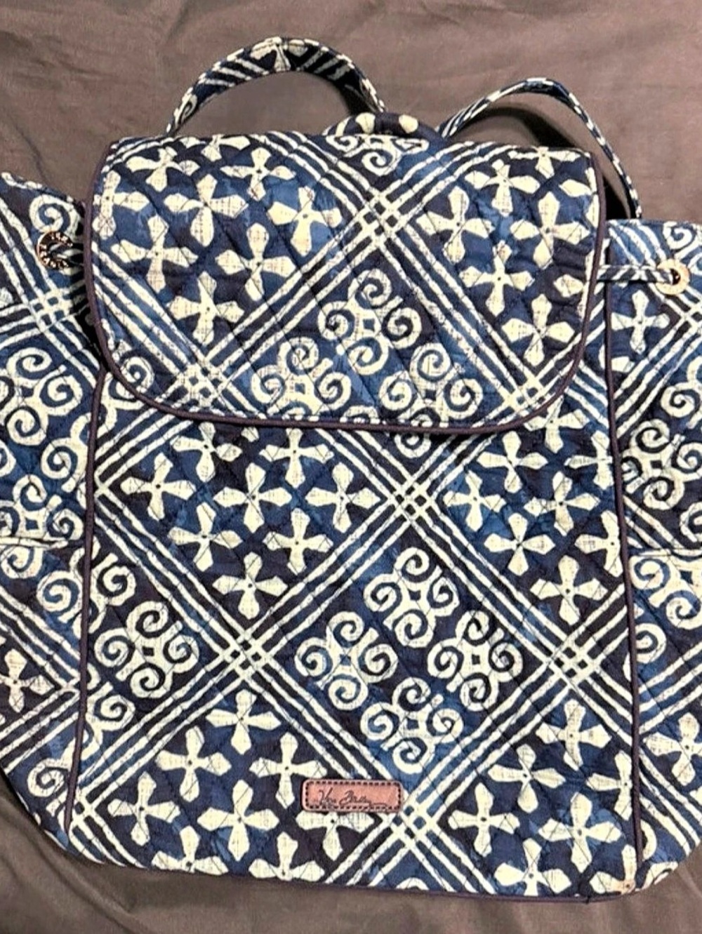 Vera Bradley Original Drawstring Backpack Blue & White